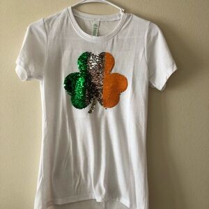 White T-Shirt with Sequin Shamrock